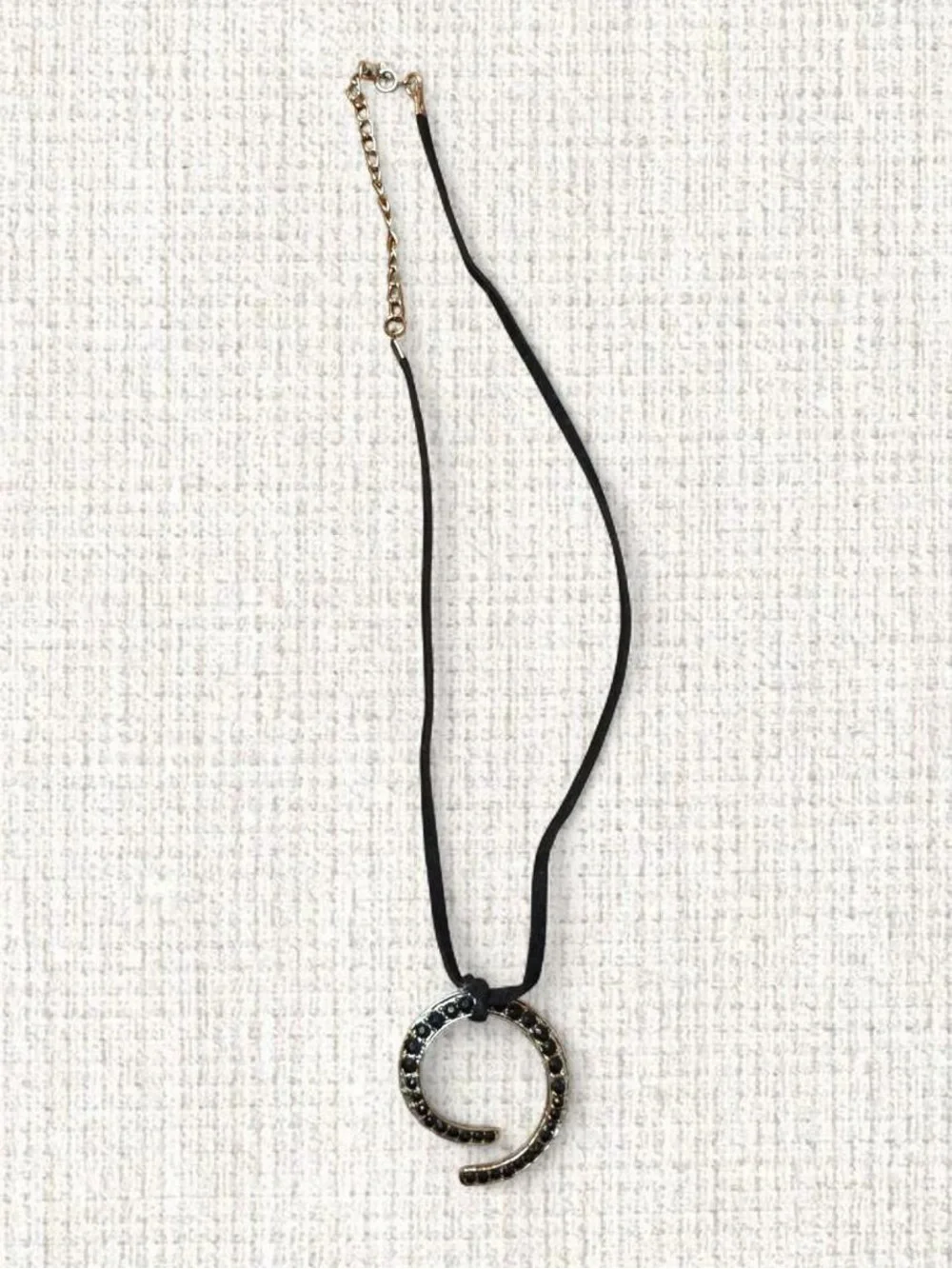 Black Rhinestone Spiral Pendant Cord Necklace